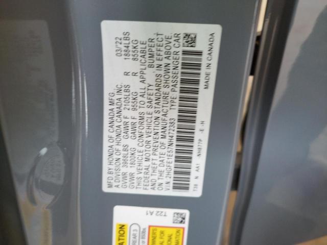 Photo 10 from auction – 2022 HONDA CIVIC SI with VIN 2HGFE1E57NH472383