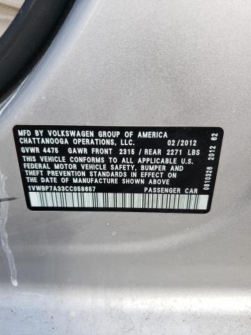 Photo 10 from auction – 2012 VOLKSWAGEN PASSAT SE with VIN 1VWBP7A33CC058657