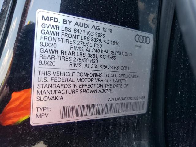 Photo 10 from auction – 2019 AUDI Q8 PREMIUM with VIN WA1AVAF12KD021465