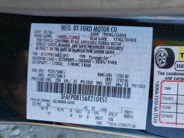 Photo 10 from auction – 2006 FORD FUSION SEL with VIN 3FAFP08156R210451