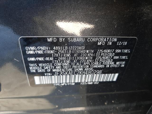 Photo 10 from auction – 2019 SUBARU FORESTER P with VIN JF2SKAEC2KH480298