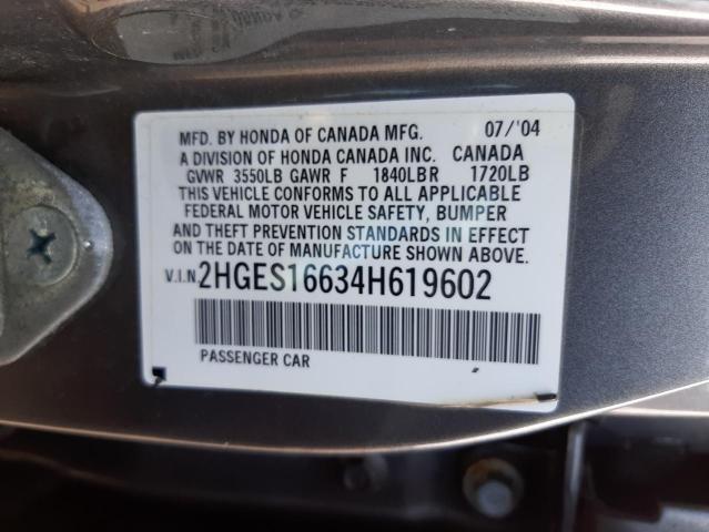Photo 10 from auction – 2004 HONDA CIVIC LX with VIN 2HGES16634H619602