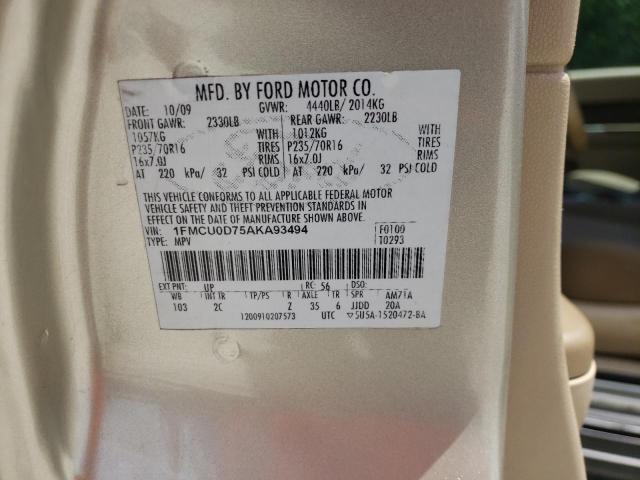 Photo 10 from auction – 2010 FORD ESCAPE XLT with VIN 1FMCU0D75AKA93494
