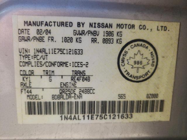 Photo 10 from auction – 2005 NISSAN ALTIMA S with VIN 1N4AL11E75C121633