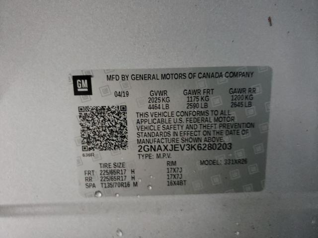 Photo 10 from auction – 2019 CHEVROLET EQUINOX LT with VIN 2GNAXJEV3K6280203
