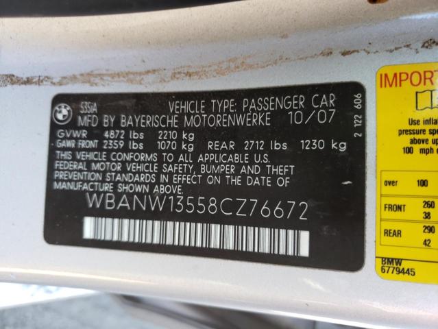 Photo 10 from auction – 2008 BMW 535 I with VIN WBANW13558CZ76672
