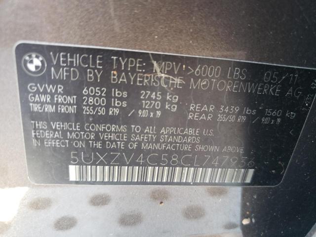 Photo 10 from auction – 2012 BMW X5 XDRIVE3 with VIN 5UXZV4C58CL747936