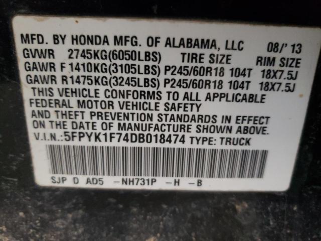 Photo 10 from auction – 2013 HONDA RIDGELINE with VIN 5FPYK1F74DB018474