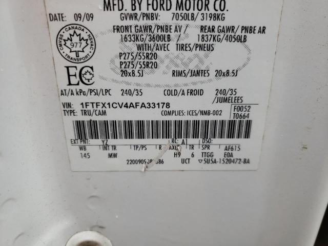 Photo 10 from auction – 2010 FORD F150 SUPER with VIN 1FTFX1CV4AFA33178