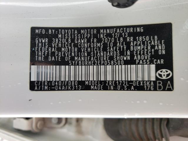 Photo 10 from auction – 2014 TOYOTA COROLLA L with VIN 5YFBURHE2EP058500