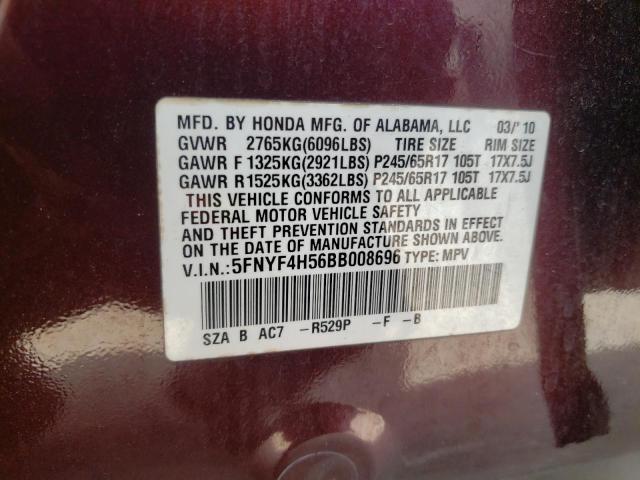 Photo 10 from auction – 2011 HONDA PILOT EXL with VIN 5FNYF4H56BB008696
