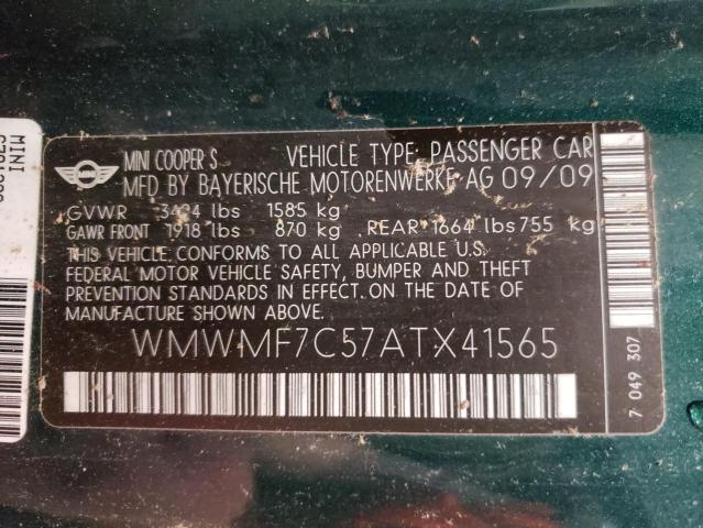 Photo 10 from auction – 2010 MINI COOPER S with VIN WMWMF7C57ATX41565