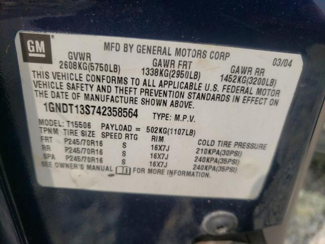 Photo 10 from auction – 2004 CHEVROLET TRAILBLAZE with VIN 1GNDT13S742358564
