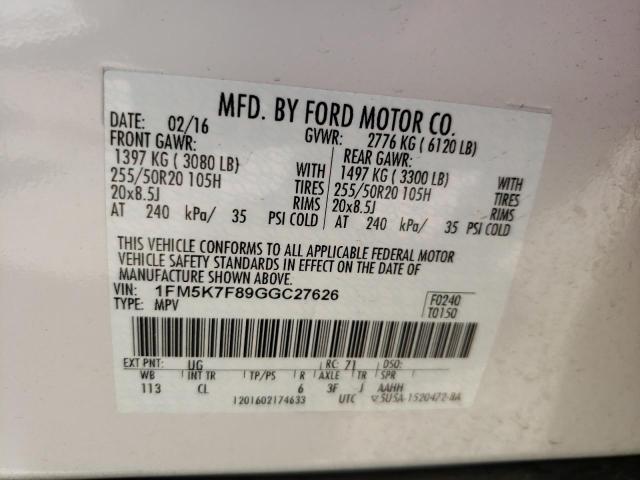 Photo 10 from auction – 2016 FORD EXPLORER L with VIN 1FM5K7F89GGC27626