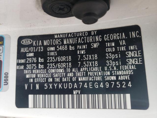 Photo 10 from auction – 2014 KIA SORENTO EX with VIN 5XYKUDA74EG497524