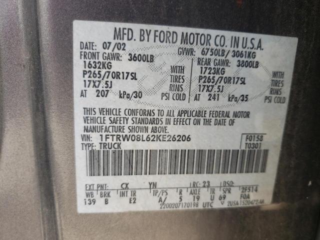 Photo 10 from auction – 2002 FORD F150 SPRCB with VIN 1FTRW08L62KE26206