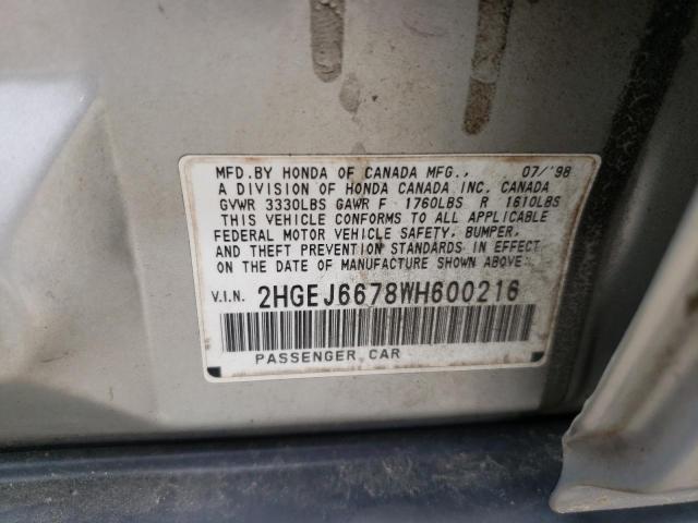 Photo 10 from auction – 1998 HONDA CIVIC with VIN 2HGEJ6678WH600216