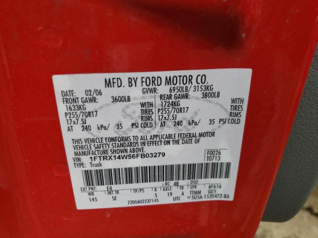 Photo 10 from auction – 2006 FORD F150 with VIN 1FTRX14W56FB03279