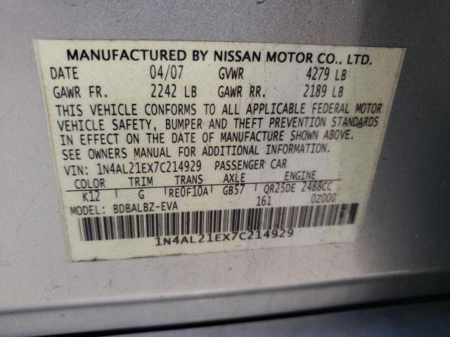 Photo 10 from auction – 2007 NISSAN ALTIMA 2.5 with VIN 1N4AL21EX7C214929