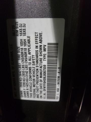 Photo 10 from auction – 2020 HONDA PILOT EXL with VIN 5FNYF6H59LB067559