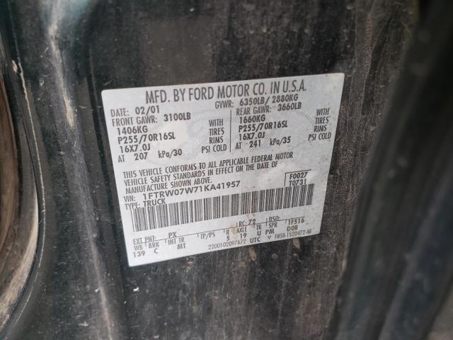 Photo 10 from auction – 2001 FORD F150 SUPER with VIN 1FTRW07W71KA41957