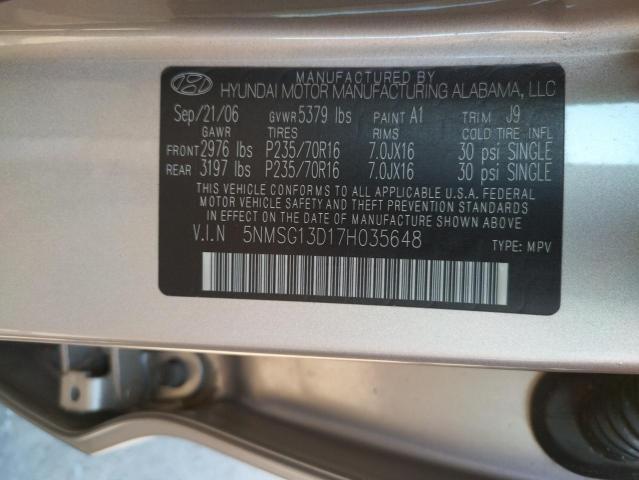 Photo 10 from auction – 2007 HYUNDAI SANTA FE G with VIN 5NMSG13D17H035648