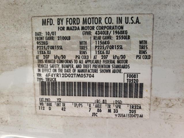 Photo 10 from auction – 2002 MAZDA B2300 with VIN 4F4YR12D02TM05704
