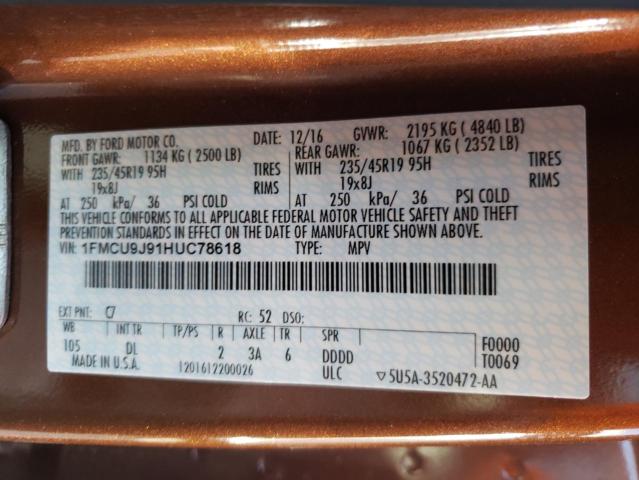 Photo 10 from auction – 2017 FORD ESCAPE TIT with VIN 1FMCU9J91HUC78618