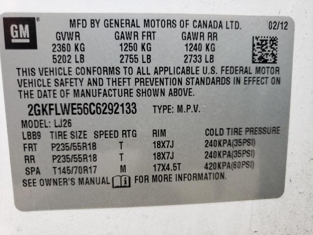 Photo 10 from auction – 2012 GMC TERRAIN SL with VIN 2GKFLWE56C6292133