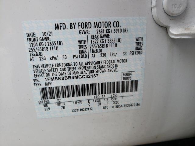 Photo 10 from auction – 2021 FORD EXPLORER with VIN 1FMSK8BB4MGC32187