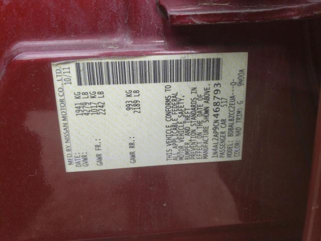 Photo 10 from auction – 2012 NISSAN ALTIMA BAS with VIN 1N4AL2AP9CN468793