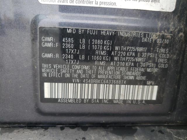 Photo 10 from auction – 2010 SUBARU OUTBACK 2. with VIN 4S4BRBKC6A3368874