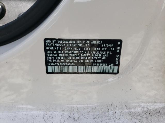 Photo 10 from auction – 2015 VOLKSWAGEN PASSAT S with VIN 1VWAS7A39FC101039