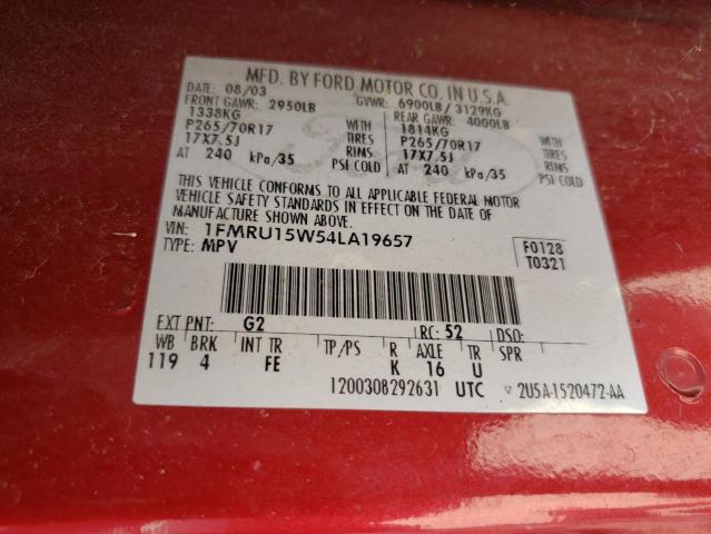 Photo 10 from auction – 2004 FORD EXPEDITION with VIN 1FMRU15W54LA19657