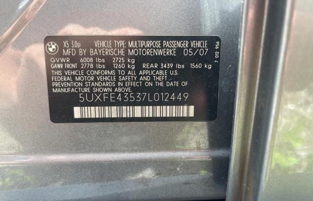 Photo 10 from auction – 2007 BMW X5 3.0I with VIN 5UXFE43537L012449