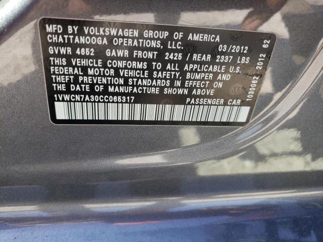 Photo 10 from auction – 2012 VOLKSWAGEN PASSAT SEL with VIN 1VWCN7A30CC065317