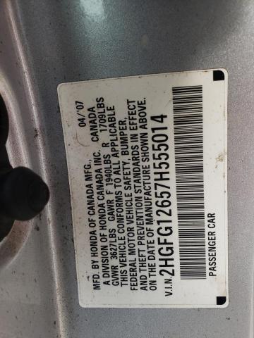 Photo 10 from auction – 2007 HONDA CIVIC LX with VIN 2HGFG12657H555014