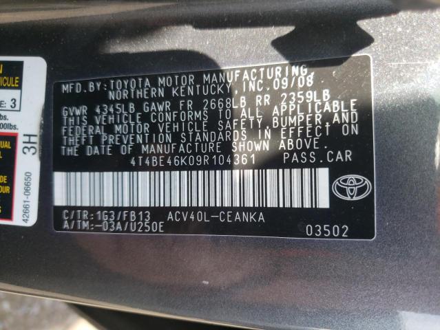 Photo 10 from auction – 2009 TOYOTA CAMRY BASE with VIN 4T4BE46K09R104361