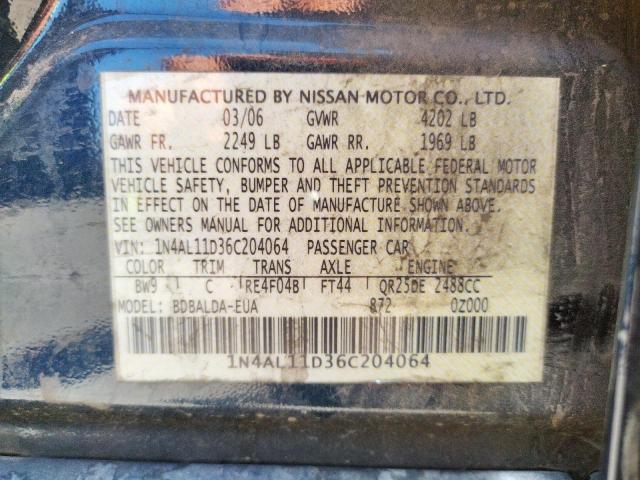 Photo 10 from auction – 2006 NISSAN ALTIMA S with VIN 1N4AL11D36C204064