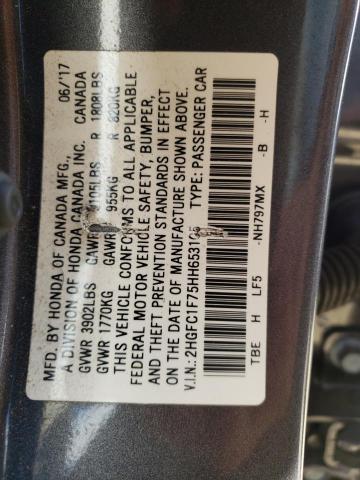 Photo 10 from auction – 2017 HONDA CIVIC EXL with VIN 2HGFC1F75HH653105