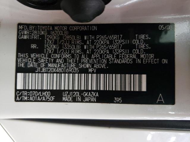 Photo 10 from auction – 2008 LEXUS GX 470 with VIN JTJBT20X480169035