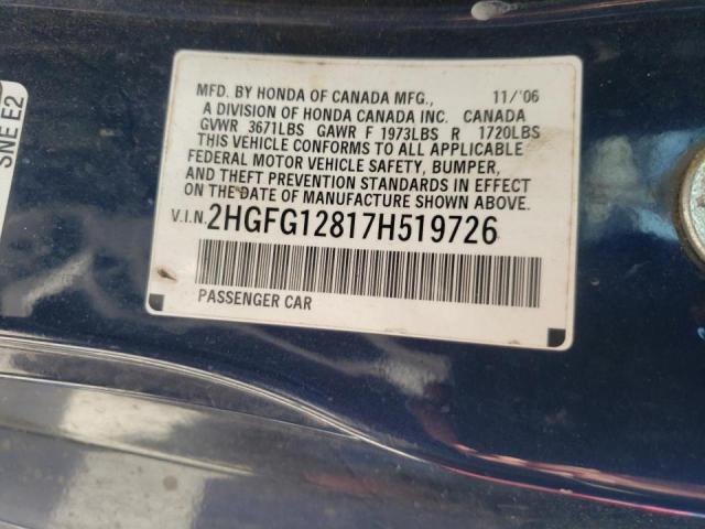 Photo 10 from auction – 2007 HONDA CIVIC EX with VIN 2HGFG12817H519726