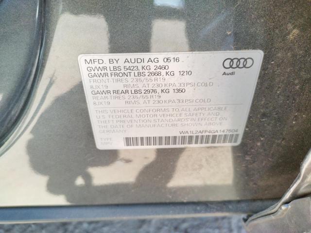 Photo 10 from auction – 2016 AUDI Q5 PREMIUM with VIN WA1L2AFP4GA147504