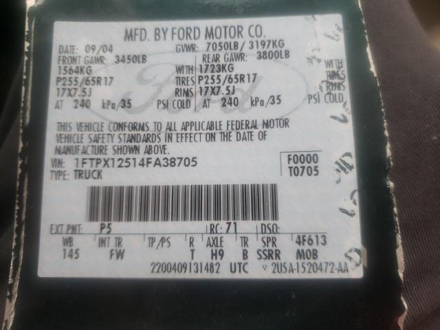 Photo 10 from auction – 2004 FORD F-150 with VIN 1FTPX12514FA38705