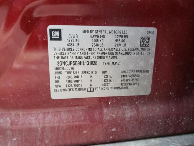 Photo 10 from auction – 2017 CHEVROLET TRAX 1LT with VIN 3GNCJPSB9HL131838