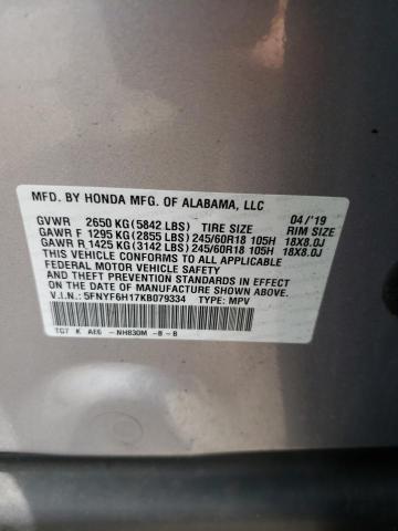 Photo 10 from auction – 2019 HONDA PILOT LX with VIN 5FNYF6H17KB079334