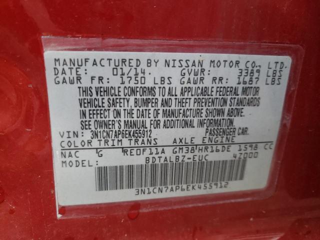 Photo 10 from auction – 2014 NISSAN VERSA S with VIN 3N1CN7AP6EK455912