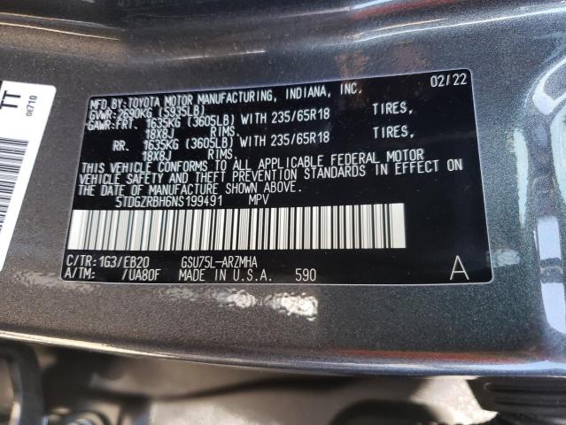 Photo 10 from auction – 2022 TOYOTA HIGHLANDER with VIN 5TDGZRBH6NS199491