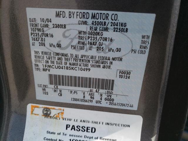 Photo 10 from auction – 2005 FORD ESCAPE LIM with VIN 1FMCU04185KC10499
