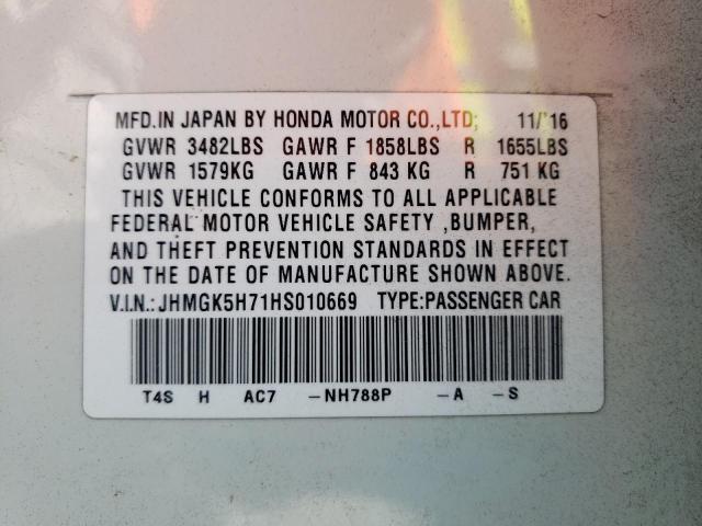 Photo 10 from auction – 2017 HONDA FIT EX with VIN JHMGK5H71HS010669